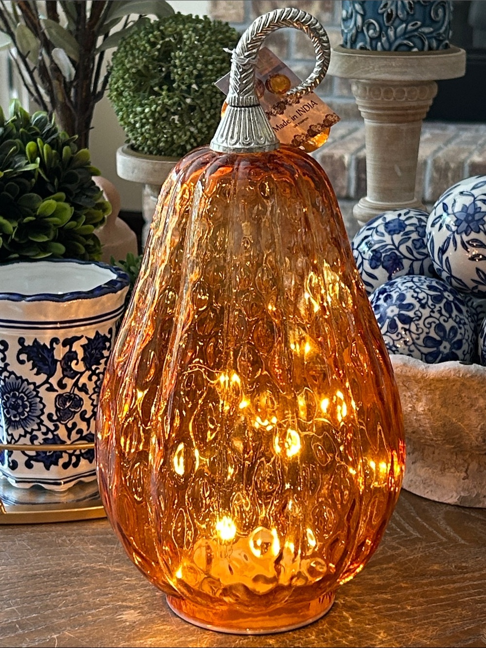 NEW! Vintage Inspired LIGHTED Orange Glass Fall Harvest Pumpkin Gourd